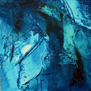 Cold water blue - 4, oil and cold wax on paper on wood panel, 5”X5” NFS